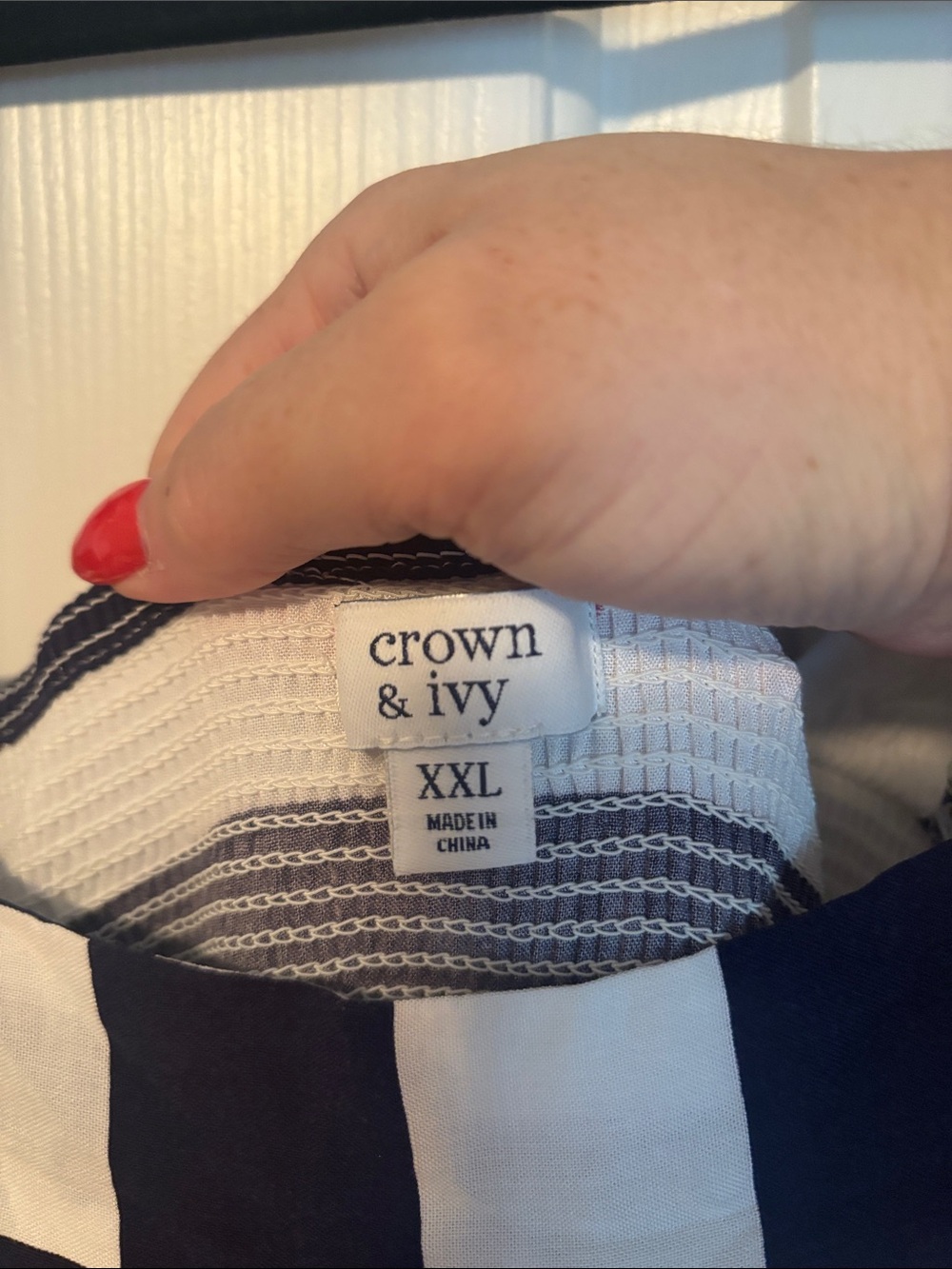 crown & ivy Navy and White Striped Tie-Shoulder Maxi Dress - Picture 2 of 3